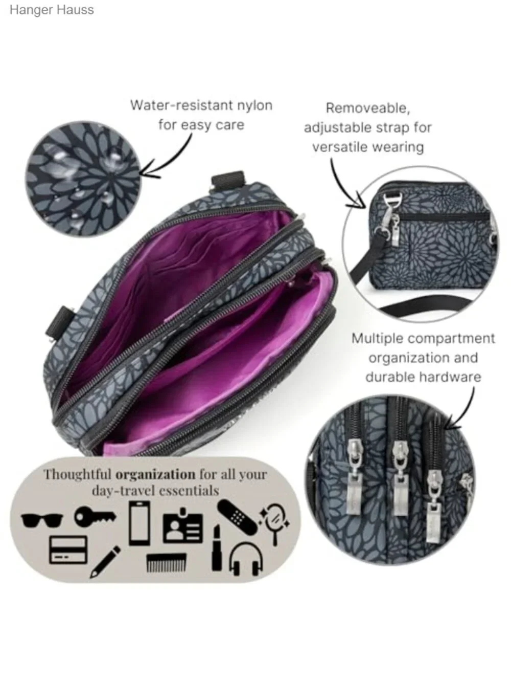 Convertible Crossbody Bag with Removable Strap for Travel